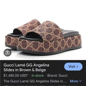 Gucci Women's Brown and Beige Platform Slides